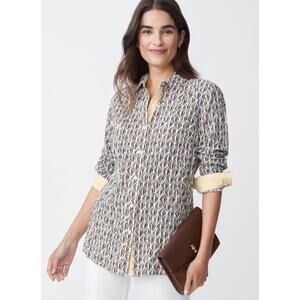 J. McLaughlin Lois Geometric Brown print button up shirt women XS Career Work